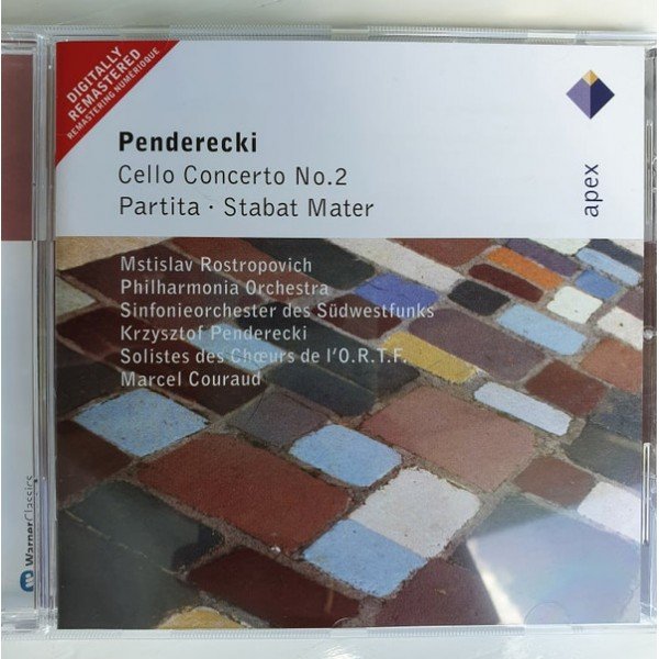 Penderecki*, Mstislav Rostropovich, Philharmonia Orchestra, Sinfonieorchester Des SÃ¼dwestfunks, Solistes des Choeurs de I'O.R.T.F.*, Marcel Couraud - Cello Concerto No. 2 - Partita - Stabat Mater (CD, RE, RM)