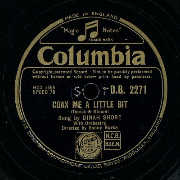 Dinah Shore - Coax Me A Little Bit / Two Silhouettes (Shellac, 10