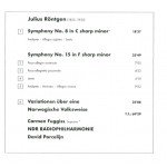 Julius Röntgen - NDR Radiophilharmonie - David Porcelijn - Symphonies 8 & 15 • Variationen Über Eine Norwegische Volksweise (CD, Album)